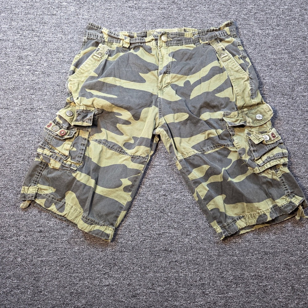 Twice Twoce Camo Y2K Army Military Cargo Shorts Men 36 Green Gorpcore Streetwear